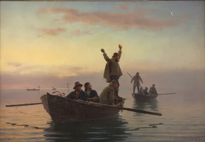 Hornfiskefangst med drivvod. Tidlig morgen