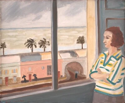 Young Woman Looking at the Sea, Stormy Weather