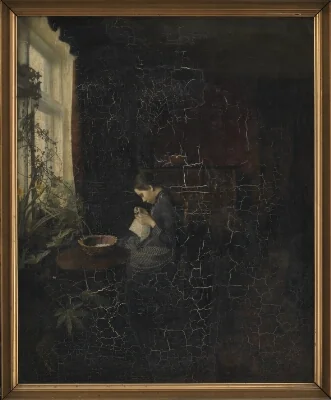 Interior with a Girl Sewing