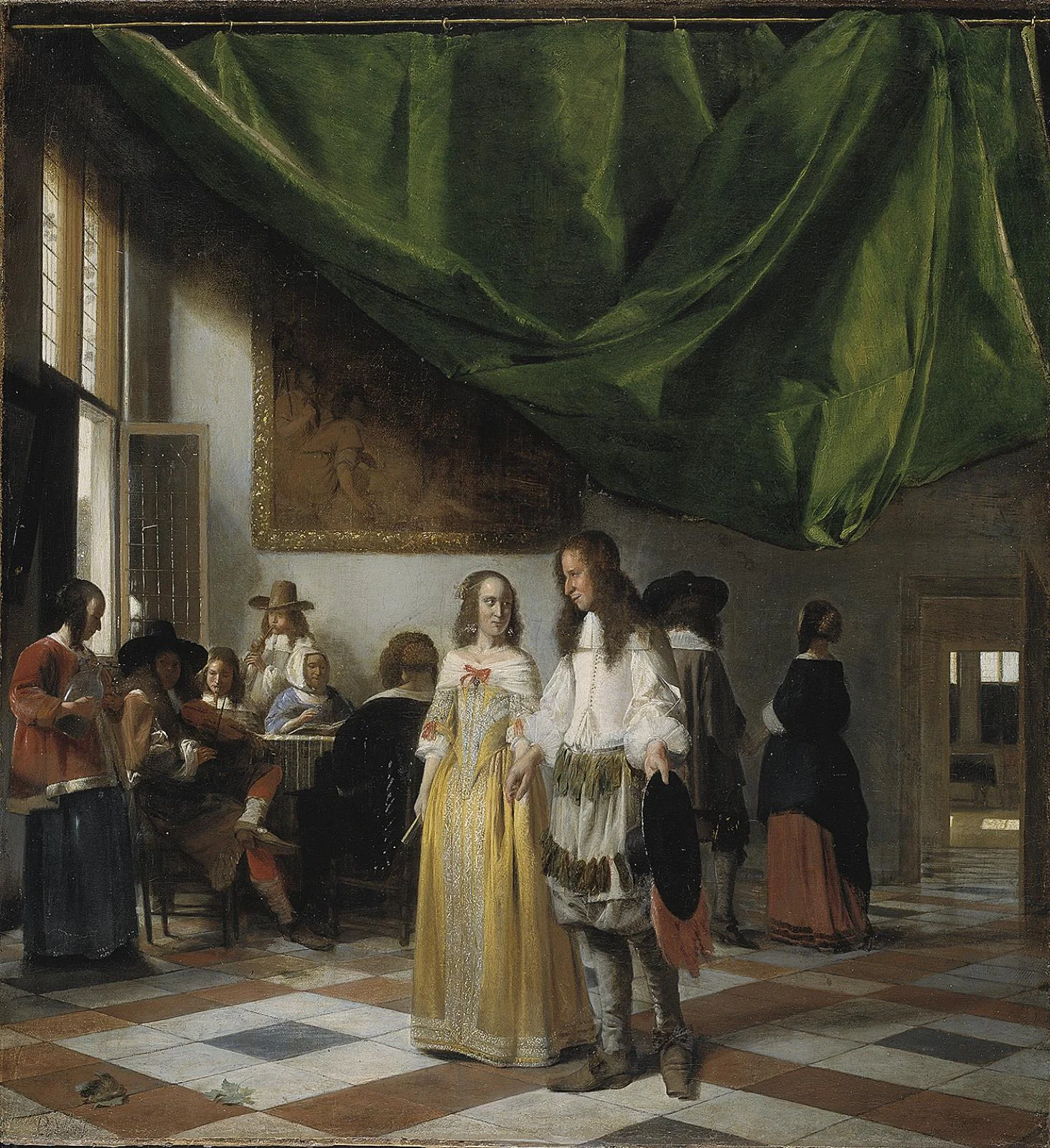 Interior with a Young Couple and People Making Music