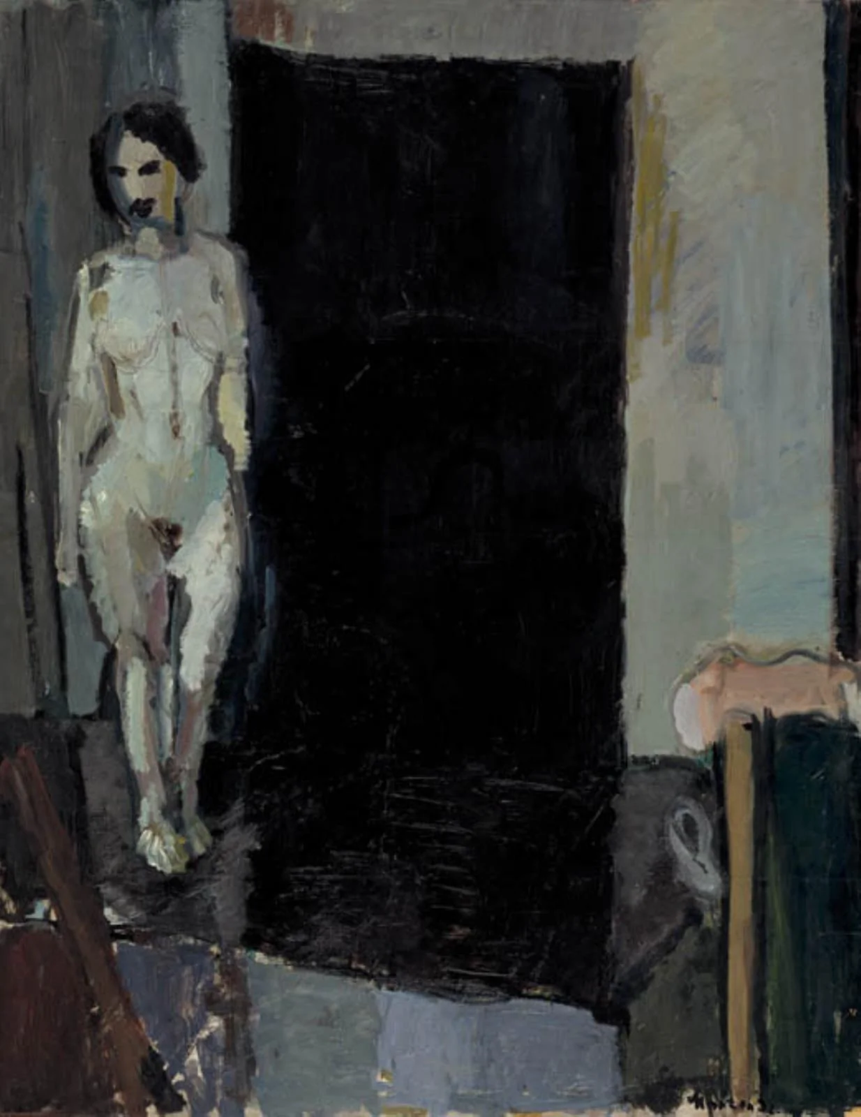 Model standing next to a Door